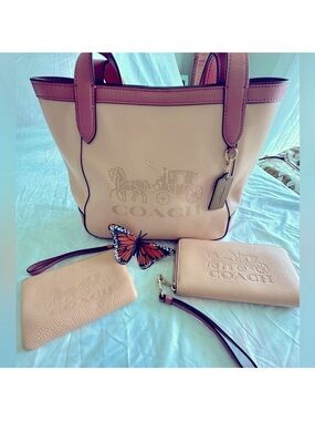 COACH Blush Pink Leather Tote with Matching Wristlets